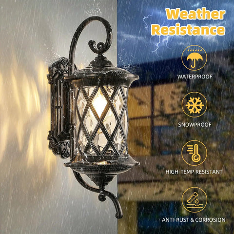 Large Outdoor Wall Lanterns 24 Inch Dope Old School Retro Coach Light Style Waterproof Aluminum With Water Glass Exterior Lighting illuminated in rain
