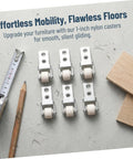 Smooth As Butter Sliding Door Roller Track Guide Wheels 6 Pack Heavy Duty Nylon Floor Protector, 1-inch nylon casters.