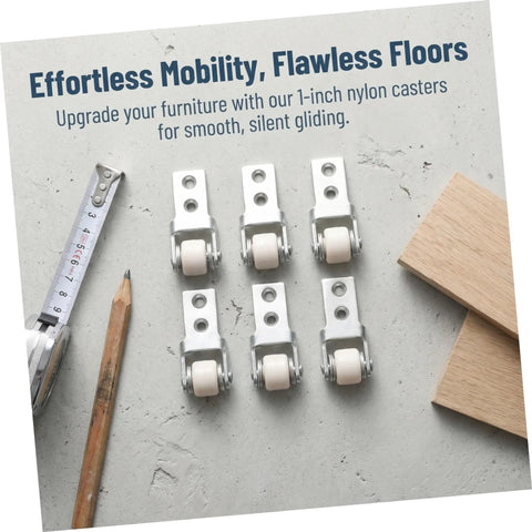 Smooth As Butter Sliding Door Roller Track Guide Wheels 6 Pack Heavy Duty Nylon Floor Protector, 1-inch nylon casters.