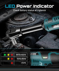 Extended Cordless Electric Ratchet Wrench With Six Inch Long Neck Three Eighth Inch Drive in engine bay with LED power indicator.