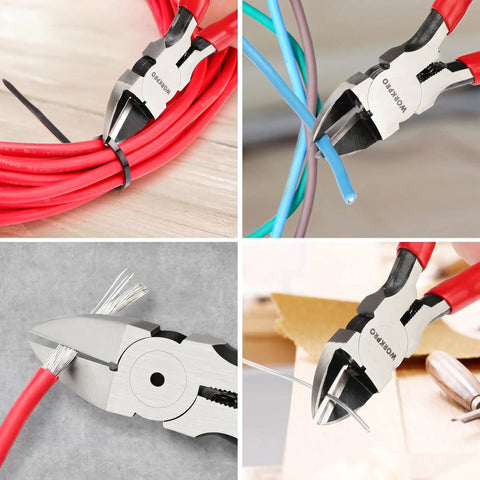 Two Pack 6 Inch Flush Cut Wire Cutters For Precision Side Cutters In Electronics And Jewelry Pro Grade Neat Burr Free Copper Wire Four Millimeters And Soft Wire Two Point Three Millimeters Not For Hard Wires Or Thick Cables, cutting red and blue wires