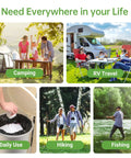 Various outdoor activities using On The Go Eco Friendly Portable Toilet Replacement Bags 30 Liter 25 Count 1.5 Mil Thick.