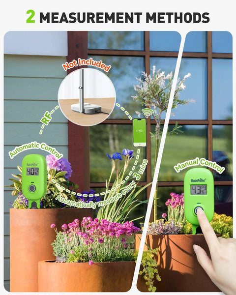 Hands Down Handy Soil Moisture Meter For Plants With Real Time Humidity Sensor And App Remote Monitoring, Perfect For Indoor Outdoor Gardening And Farm Care, Manual Quick Read Or Auto Updates, Requires WiFi Hub HWG023/HWG040, Green showing two measurement methods