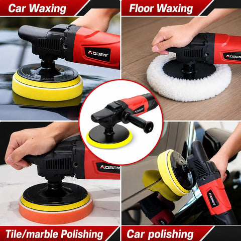 Beast Power Rotary Buffer Polisher With 1200W Motor in use for car, floor, and marble polishing, showing detachable handle and pads.