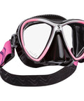 Synergy Twin Trufit Scuba Mask With Dual Lens And Comfort Strap For Diving, Low Volume Field Of View, Double Skirt Molded Fit, Black Pink Silver