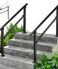 2 Pack Adjustable Outdoor Handrails For 3 To 4 Step Stairs Black Indoor Outdoor Stair Railing Kit installed on stone steps