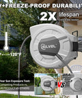 Heavy Duty Retractable Garden Hose Reel With 100 Ft Of Half Inch Hose, Wall Mount No Tangle Auto Lock At Any Length seen outdoors