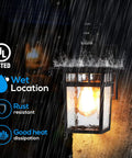 Outdoor Dusk-To-Dawn Wall Light With E26 Base, Waterproof Anti-Rust Exterior Fixture, Water Ripple Glass Shade, UL Listed