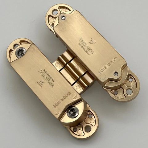 3D Adjustable Concealed Door Hinges Heavy Duty Satin Brass Gold Finish 2 Pack for Modern Interior Doors Premium Hardware