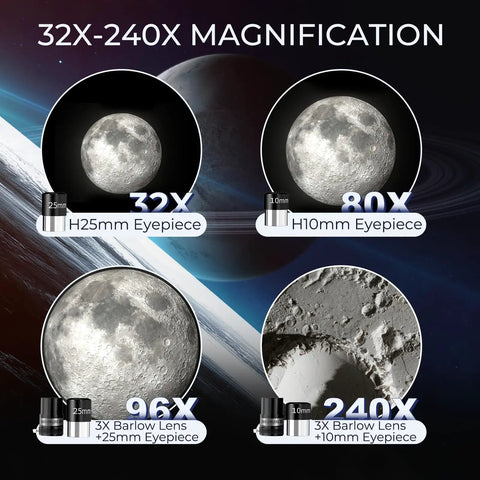 32x to 240x magnification views with 90mm Aperture Refractor Telescope With 800mm Focal Length For Beginners And Adults