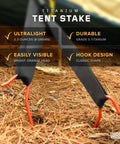Ultralight Titanium Shepherds Hook Tent Stakes Pack Of 6 With Fluorescent Orange Heads For Easy Campsite Setup durable gear