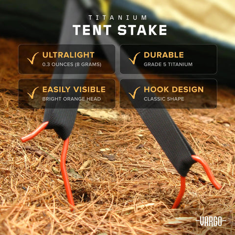 Ultralight Titanium Shepherds Hook Tent Stakes Pack Of 6 With Fluorescent Orange Heads For Easy Campsite Setup durable gear