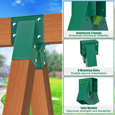 Heavy Duty A-Frame Swing Set Middle Bracket Kit With Four Swing Leveling Bases For 4x4 Posts And 4x6 Beam, DIY Swingset Hardware For Easy Install, Fits Standard Wood Beams And Posts