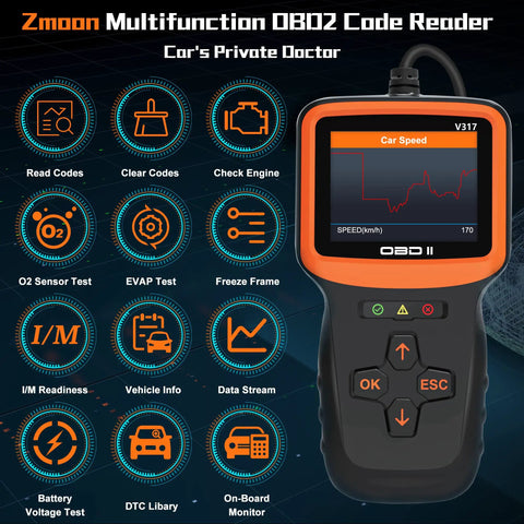 OBD2 Car Diagnostic Scanner Tool For All Cars 1996 And Later Read And Clear Check Engine Codes IM Readiness Live Data