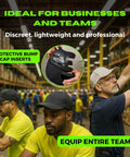 Warehouse workers wearing two pack bump cap insert for baseball caps ventilated safety helmet shell protective headgear for work security and outdoor use versatile hat insert that functions as a hard hat liner cooling cap shaper and everyday safety gear