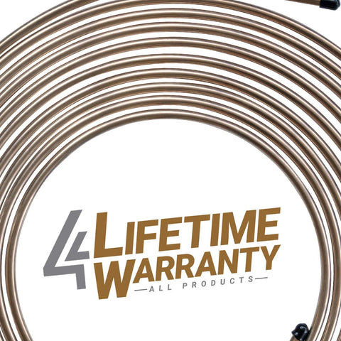 Coiled copper-nickel brake line, 1/4 in x 25 ft, SAE fittings, inverted flare