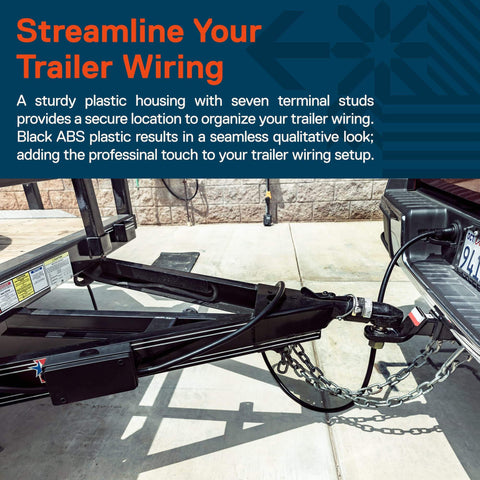 Trailer with 7-Way Trailer Wiring Junction Box with Waterproof 7-Pin Terminal Block attached, showcasing organized wiring.
