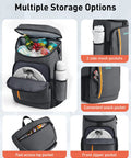 Cooler Backpack For 28 Cans Insulated Leak Proof Lightweight Grab And Go Cooler with multiple storage compartments open
