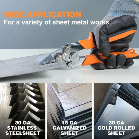 3 Inch Sheet Metal Hand Seamer with ergonomic grip, shown bending metal, suitable for HVAC ductwork using heavy-duty steel for 30 to 18 gauge metals.