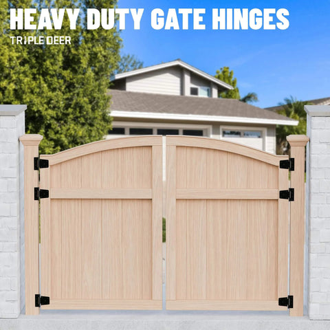 Heavy Duty 3.5 Inch Gate Hinges With Extra Thick Straps For Wood Fence Barn Doors Black Finish Swing Gate Hinges 6 Pack on wooden gate