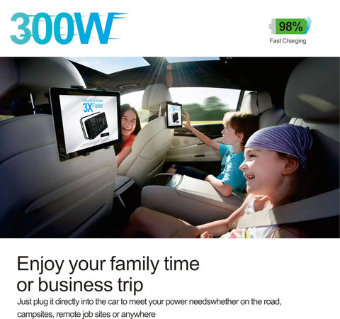 300W Car Power Inverter 12V To 110V DC To AC Converter With Fast Usb Charging Ports used in car with kids enjoying their time.