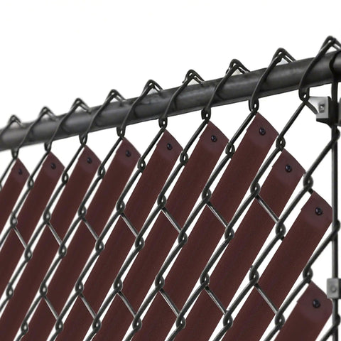 Chain Link Fence Tape Roll 250 Ft By 1.85 In Privacy Strip With One Hole Punch And 200 Fasteners For Terraces Patios Gates And Pools Brown Durable PE Material Diy Friendly installed view