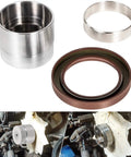 Front Crank Wear Sleeve Installer Kit And Sleeve Driver Tool With OE Sleeve And Seal For Ford Powerstroke 6.0L 2003 2010 Engine Repair Pro Replaces 303-761, showing components and installation process