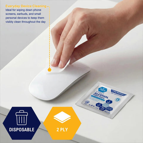 Alcohol Prep Pads 70 Percent Isopropyl, 2-Ply Sterile, Individually Wrapped, 200 Count Go-To First Aid Pack For Wound Cleaning, Skin Preparation, Injections, Medical Use used on device surface