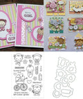 Silicone Stamp And Die Set For Card Making And Scrapbooking with clear stamp seal and carbon steel dies in use on baby-themed cards