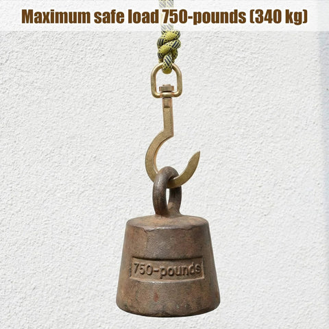 Swivel Anchor Hook For HVAC Roof Work, 750 Lb Heavy Duty Forged Steel Rope Hook attached to weight with 750 lb label
