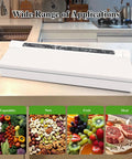 One Touch Fully Automatic Vacuum Sealer For Food Dual Use Dry And Wet with assorted food items in a kitchen setting