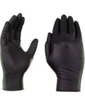 Front view: black nitrile disposable gloves, XL size; pair.