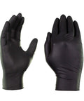 Pair of Black Nitrile Gloves 3 Mil Disposable for Cooking and Food Prep, Latex Free, Powder Free, Textured Grip shown on white background