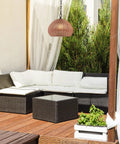 One Light Outdoor Plug In Pendant Lighting With Plastic Rattan Shade Frosted Inner Layer Bronze Hanging Cord And Chain Indoor Outdoor Compatible Ceiling Light For Patio Porch Or Balcony Chill Vibe Ambience over outdoor sofa