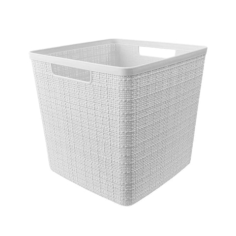 Set Of 4 Large Cube Storage Baskets With 17L Capacity, Jute Look Resin Bins For Easy Home Organization, White basket