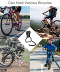 Heavy Duty Bike Wall Mount With Fixed Hook 2 Pack Iron Bike Hanger Brackets For Garage Vertical Storage Rack To Easily Hang And Detach Screws Included Sturdy Wall Mounting System For Secure Bike Storage holding various bicycles.
