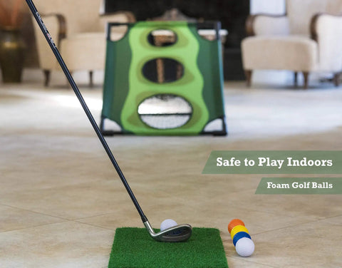 Backyard Golf Cornhole Game For Adults And Men, A Dope Chipping Practice Session That Feels Like Real Golf, indoor setup with foam balls and target