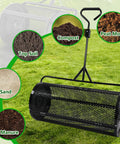 No Brainer 44 Inch Push And Tow Compost Spreader With Durable Powder Coated Metal Mesh Roller on lawn