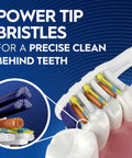 Power Tip bristles of Next Level Battery Powered Electric Toothbrush With Durable Medium Bristles for precise cleaning behind teeth.