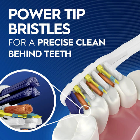 Power Tip bristles of Next Level Battery Powered Electric Toothbrush With Durable Medium Bristles for precise cleaning behind teeth.