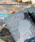 Close-up of IP68 waterproof 400W solar panel from On The Go Portable Solar Generator 120V 3.6kWh Delta Pro with water droplets.