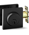 Single Cylinder Deadbolt Lock Slim Square For Front Door Built Tough High Security Heavy Duty In Iron Black Finish