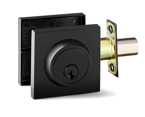 Single Cylinder Deadbolt Lock Slim Square For Front Door Built Tough High Security Heavy Duty In Iron Black Finish