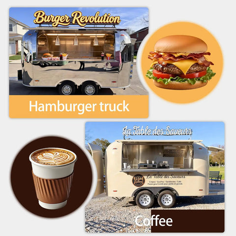 Top Tier Stainless Steel Food Trailer A Solid 16 Foot Yellow Mobile Kitchen, double axle design, equipped for burgers and coffee.