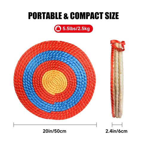 Backyard Archery Target Three Layer Thick Straw Circular Target With Color Rope Surface, compact size, 20in diameter