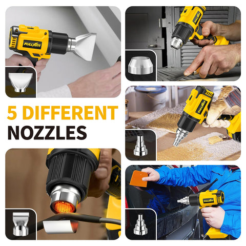 Cordless Heat Gun Kit With Dual Temp Up To 1022 F, 550 C, showcasing 5 different nozzles for versatile use in DIY crafts and more