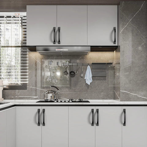 Modern kitchen with 10 Pack 4 Inch Matte Black Cabinet Handles For Kitchen Cabinets 102mm Cabinet Pulls Satin Finish, installed view