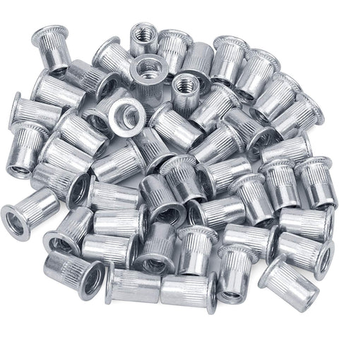 100 Pack 1 4 20 Aluminum Flange Rivet Nuts With UNC Threads Flat Head Threaded Insert Nuts For 0.7mm To 4mm Grip Range