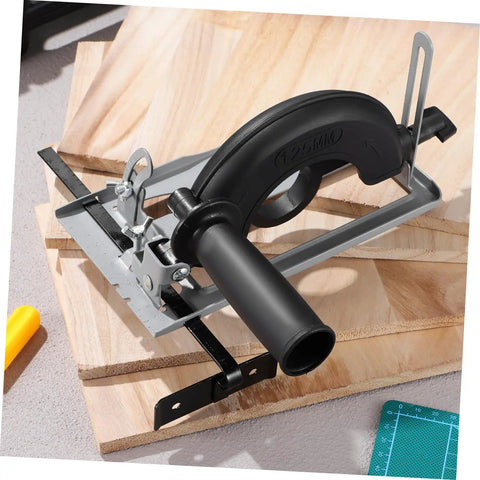 All In One Universal Angle Grinder Stand Heavy Duty Bracket With Comfortable Handle on wooden panels in a workshop setting