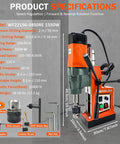 Heavy Duty 1550W Magnetic Drill Press With Massive 3102 Lb Holding Force For Metal Core Drilling And Tapping, 2 inch capacity.